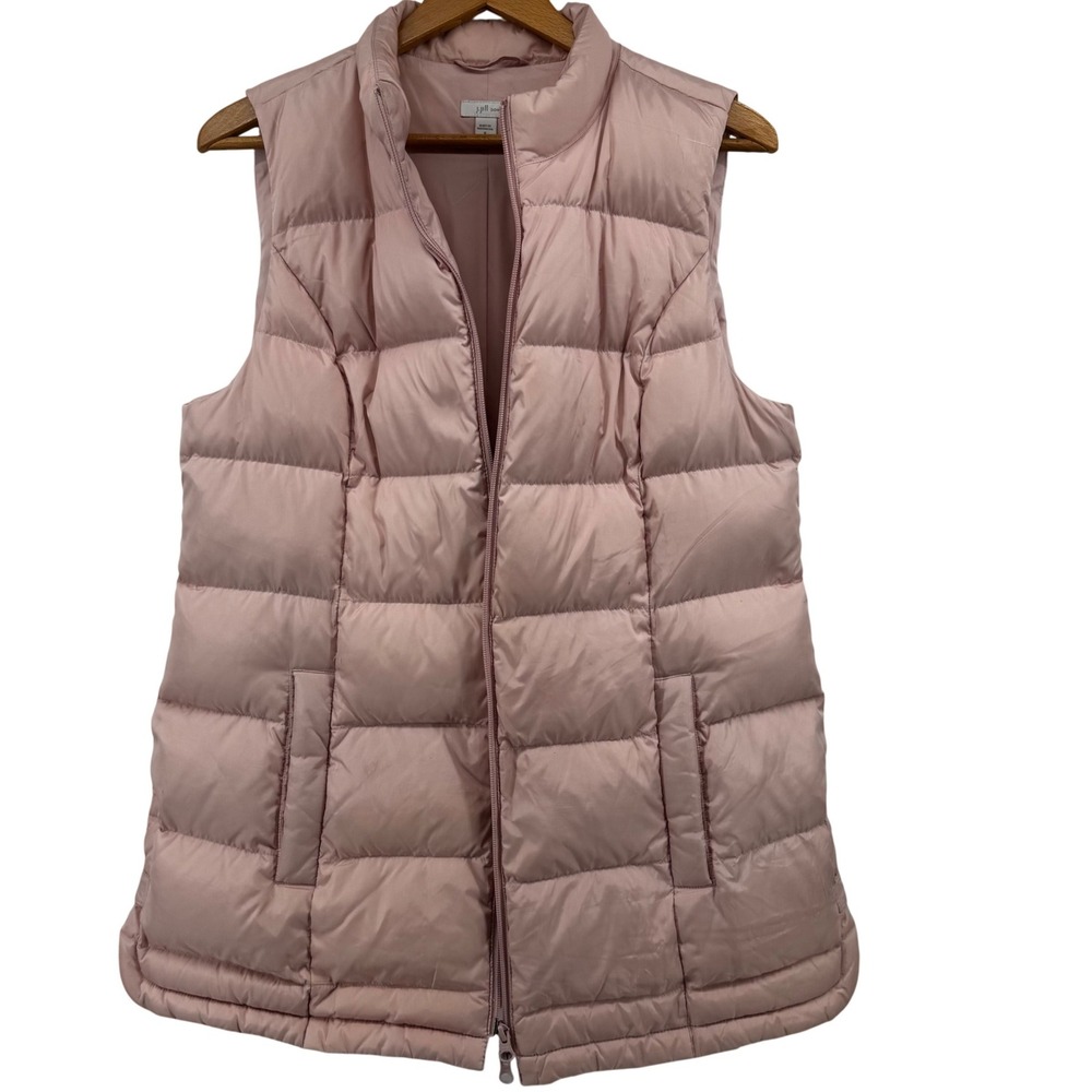 J. Jill Down Puffer Vest Blush Pink Quilted Full Zip  Jacket Size M Cottagecore